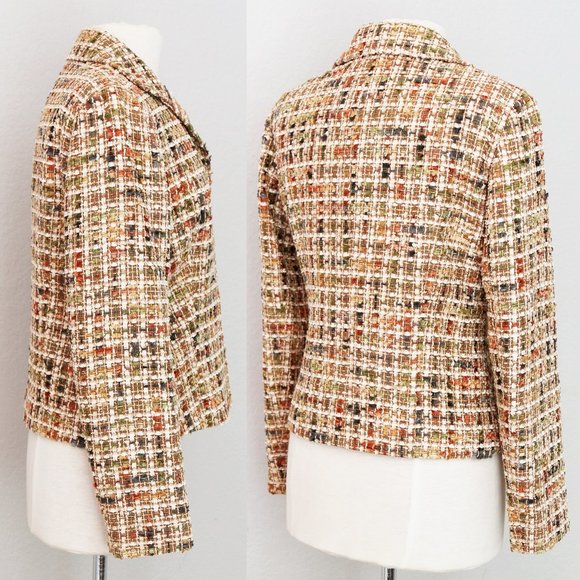 Lafayette 148 New York Tan Autumnal Wool Blend Tweed Cropped Blazer Jacket 4 - Picture 13 of 14